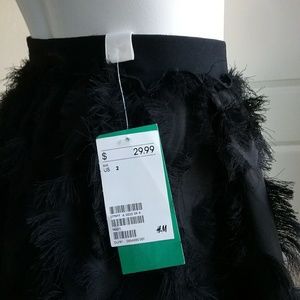 H&M Black Lined Feather Skater Circle Skirt